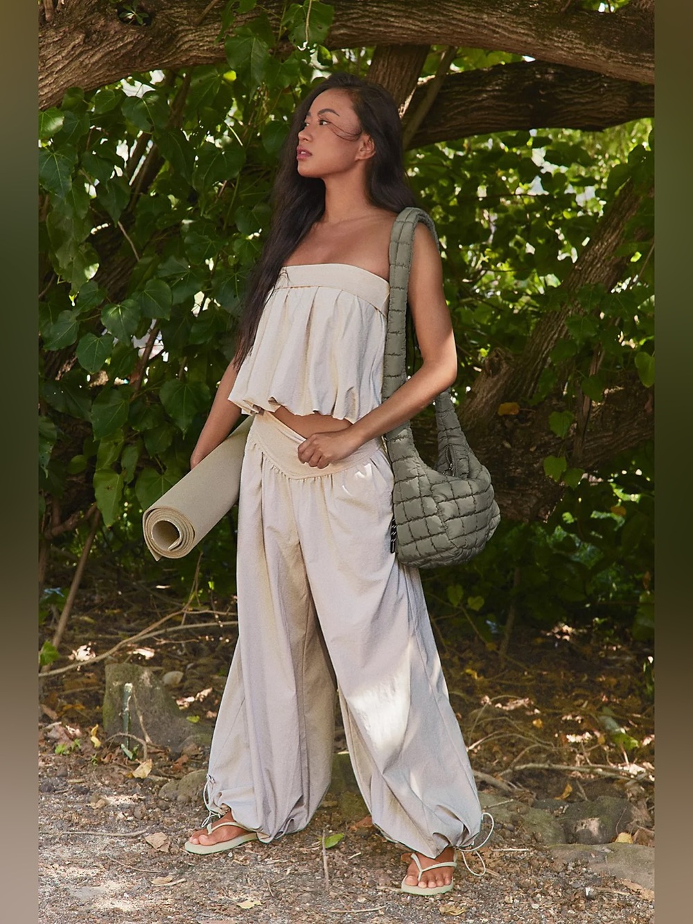 NWT FREE PEOPLE MOVEMENT Quilted Baby Carryall Sling Bag | Sage Stone MSRP $58 - Picture 2 of 12